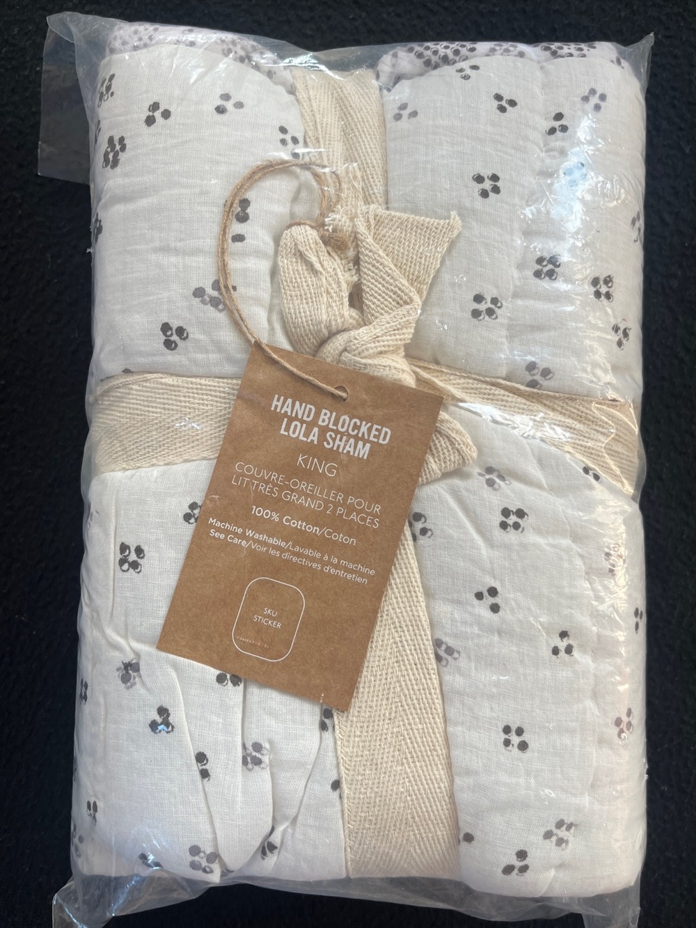 NWT West Elm Hand Blocked Lola 100% Cotton KING Sham Leaf Dot Gray White
